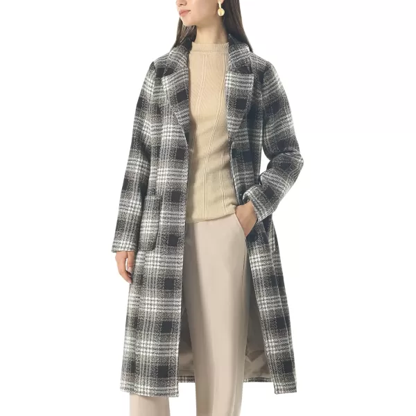 chouyatou Womens Big Notch Lapel Single Breasted MidLong Wool Blend CoatCoffeeplaid