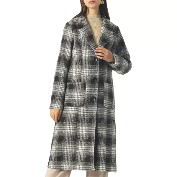 chouyatou Womens Big Notch Lapel Single Breasted MidLong Wool Blend CoatCoffeeplaid