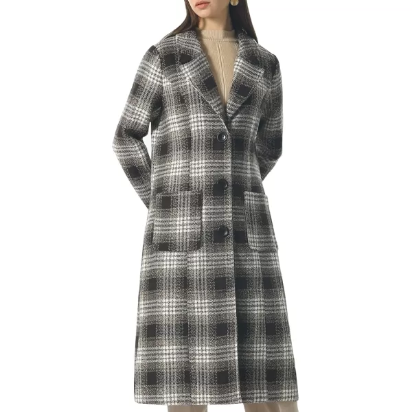 chouyatou Womens Big Notch Lapel Single Breasted MidLong Wool Blend CoatCoffeeplaid