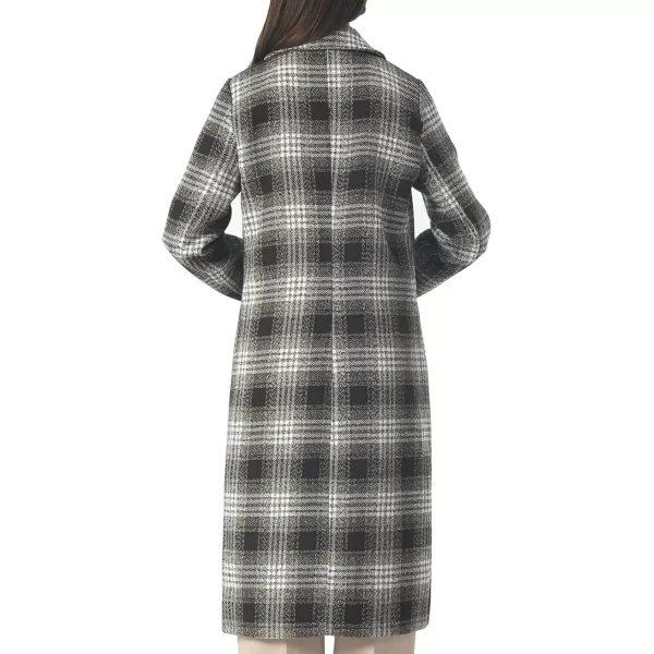 chouyatou Womens Big Notch Lapel Single Breasted MidLong Wool Blend CoatCoffeeplaid