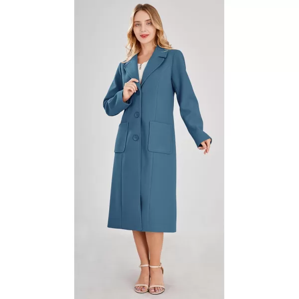 chouyatou Womens Big Notch Lapel Single Breasted MidLong Wool Blend CoatDark Blue