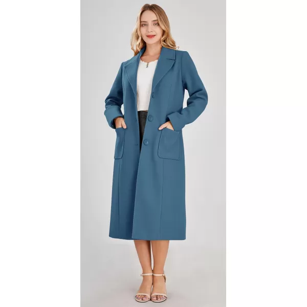chouyatou Womens Big Notch Lapel Single Breasted MidLong Wool Blend CoatDark Blue