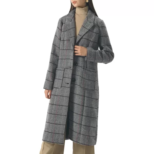 chouyatou Womens Big Notch Lapel Single Breasted MidLong Wool Blend CoatGreyplaid