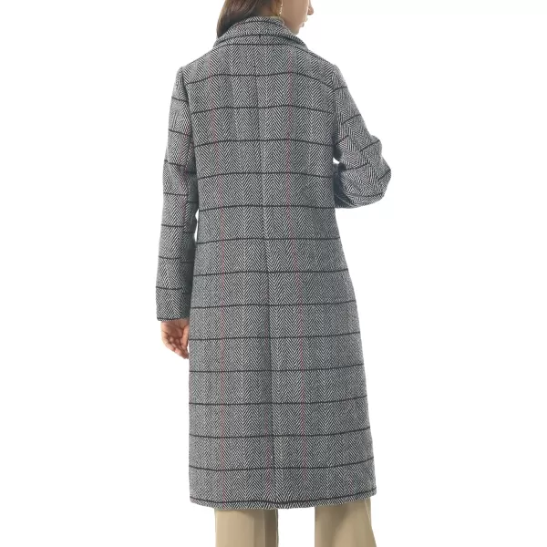 chouyatou Womens Big Notch Lapel Single Breasted MidLong Wool Blend CoatGreyplaid