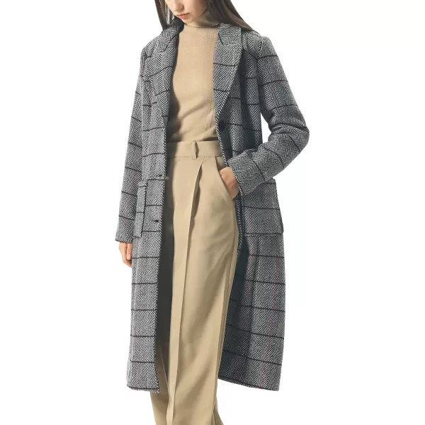 chouyatou Womens Big Notch Lapel Single Breasted MidLong Wool Blend CoatGreyplaid