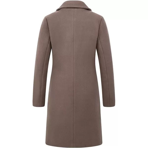 chouyatou Womens Big Notch Lapel Single Breasted MidLong Wool Blend CoatKhaki