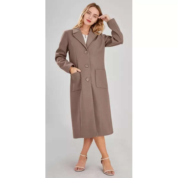 chouyatou Womens Big Notch Lapel Single Breasted MidLong Wool Blend CoatKhaki