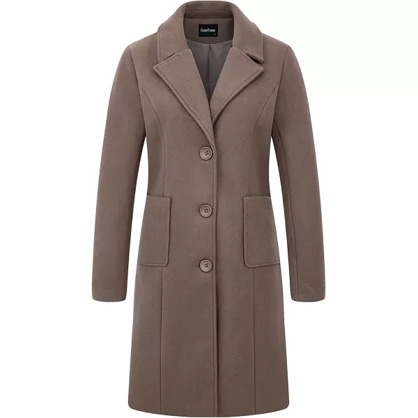 chouyatou Womens Big Notch Lapel Single Breasted MidLong Wool Blend CoatKhaki