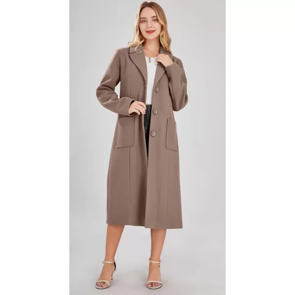 chouyatou Womens Big Notch Lapel Single Breasted MidLong Wool Blend CoatKhaki