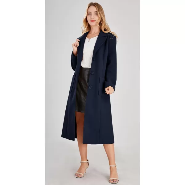 chouyatou Womens Big Notch Lapel Single Breasted MidLong Wool Blend CoatNavy Blue