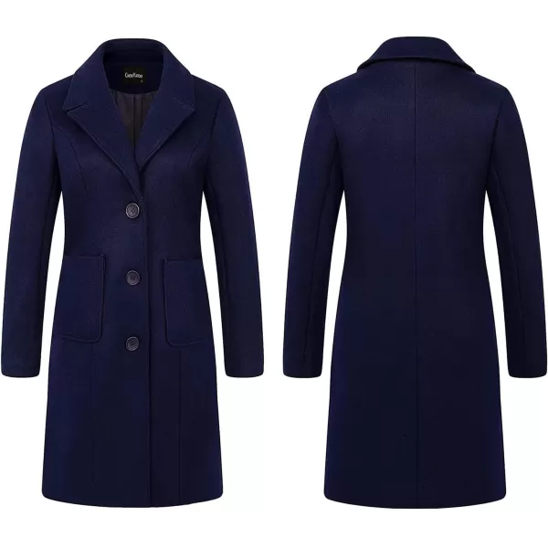 chouyatou Womens Big Notch Lapel Single Breasted MidLong Wool Blend CoatNavy Blue