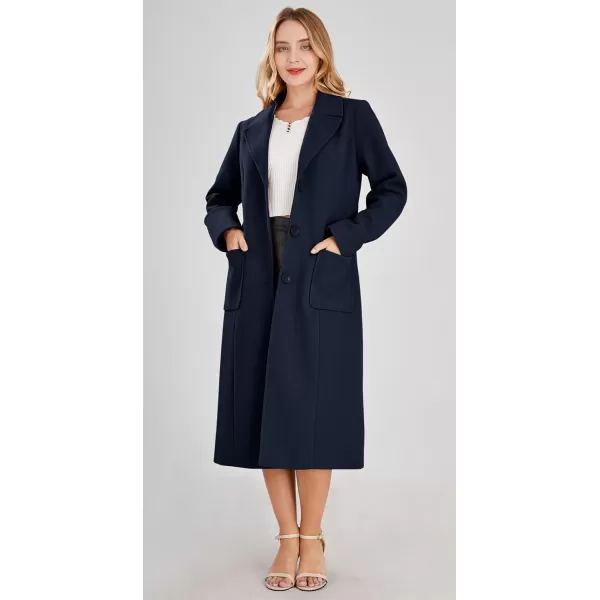 chouyatou Womens Big Notch Lapel Single Breasted MidLong Wool Blend CoatNavy Blue