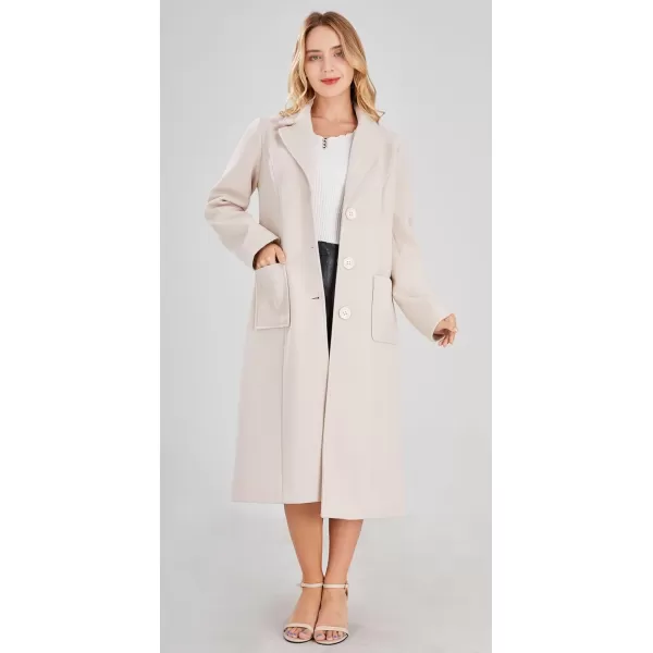 chouyatou Womens Big Notch Lapel Single Breasted MidLong Wool Blend CoatOffwhite