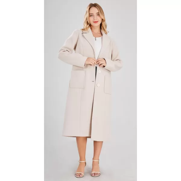 chouyatou Womens Big Notch Lapel Single Breasted MidLong Wool Blend CoatOffwhite