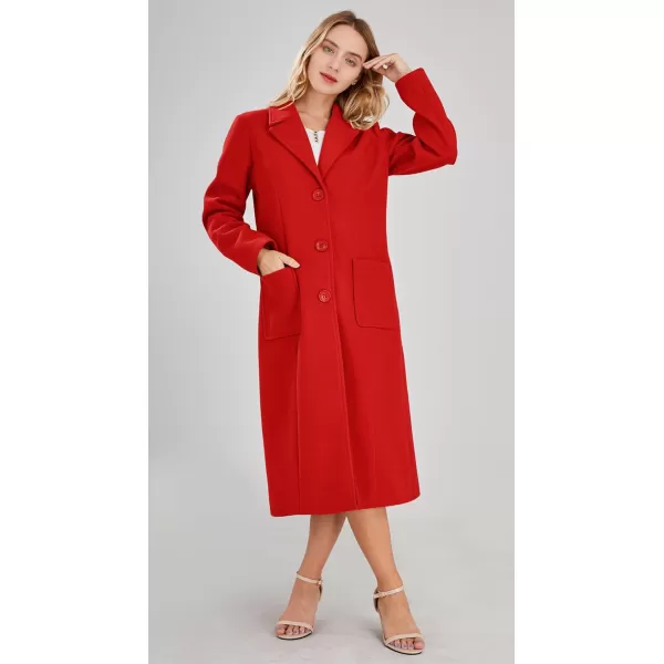 chouyatou Womens Big Notch Lapel Single Breasted MidLong Wool Blend CoatRed
