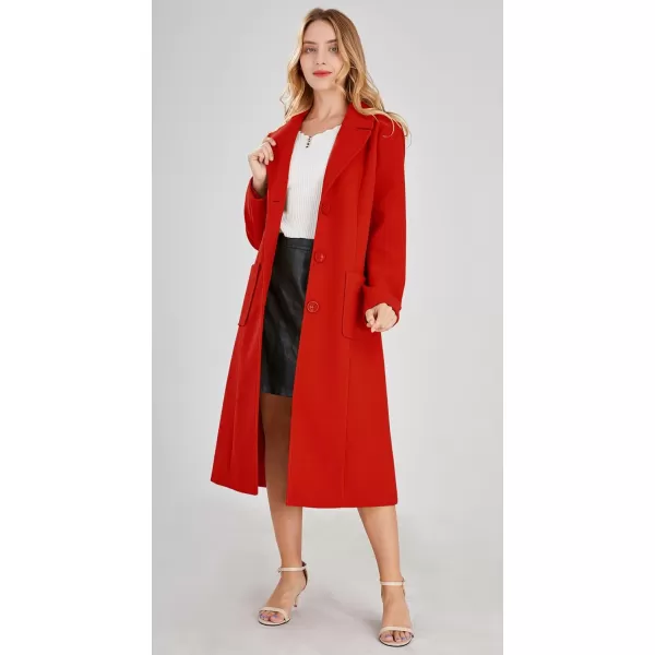chouyatou Womens Big Notch Lapel Single Breasted MidLong Wool Blend CoatRed