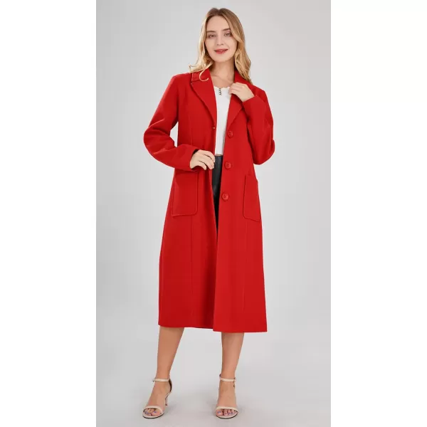 chouyatou Womens Big Notch Lapel Single Breasted MidLong Wool Blend CoatRed