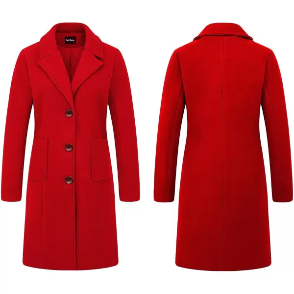 chouyatou Womens Big Notch Lapel Single Breasted MidLong Wool Blend CoatRed
