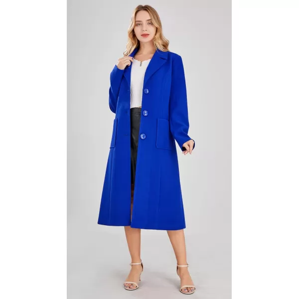 chouyatou Womens Big Notch Lapel Single Breasted MidLong Wool Blend CoatRoyal Blue