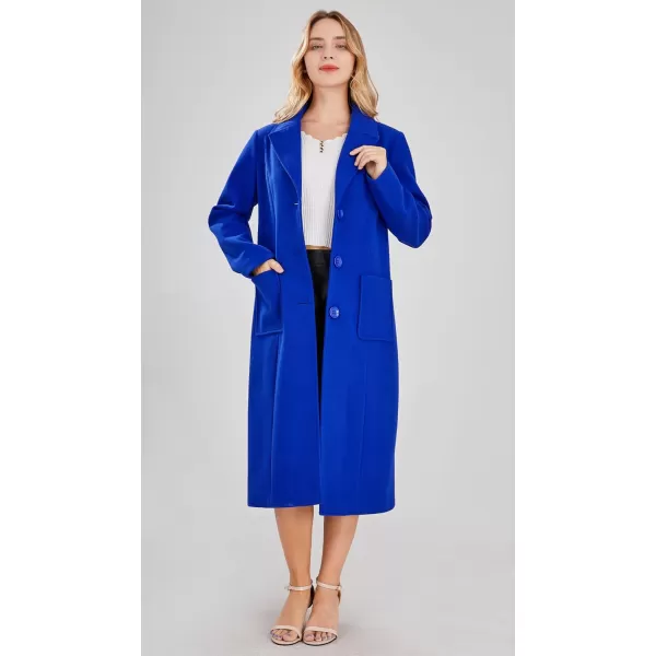 chouyatou Womens Big Notch Lapel Single Breasted MidLong Wool Blend CoatRoyal Blue