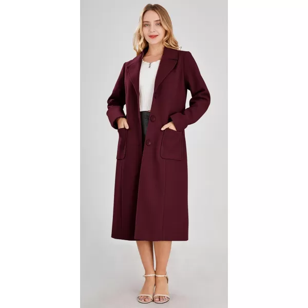 chouyatou Womens Big Notch Lapel Single Breasted MidLong Wool Blend CoatWine Red