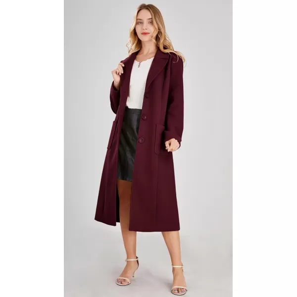 chouyatou Womens Big Notch Lapel Single Breasted MidLong Wool Blend CoatWine Red