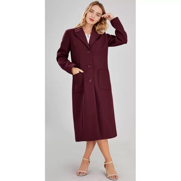 chouyatou Womens Big Notch Lapel Single Breasted MidLong Wool Blend CoatWine Red