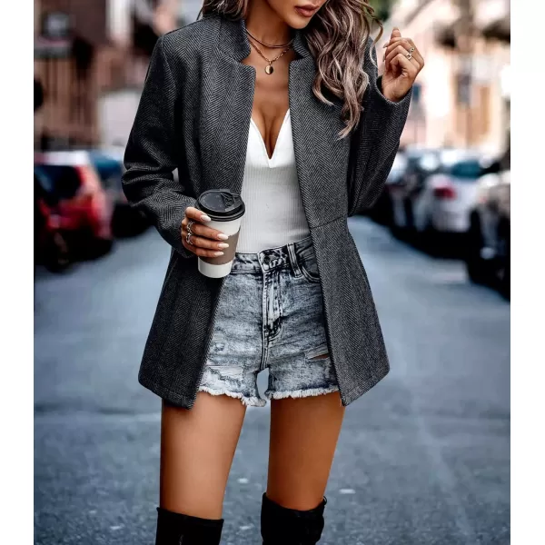 chouyatou Womens Casual Business Open Front Long Sleeve Notch Lapel Office Blazer JacketBlack