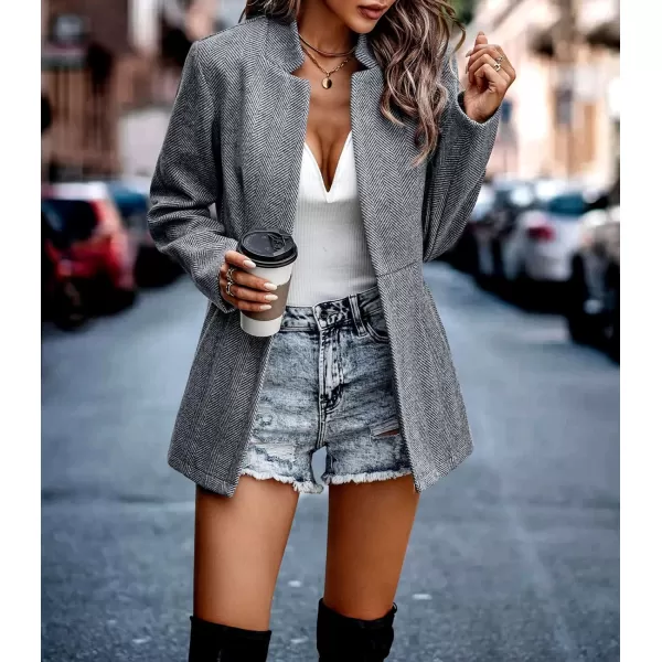 chouyatou Womens Casual Business Open Front Long Sleeve Notch Lapel Office Blazer JacketGrey