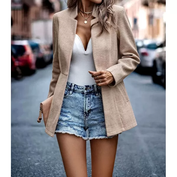 chouyatou Womens Casual Business Open Front Long Sleeve Notch Lapel Office Blazer JacketKhaki