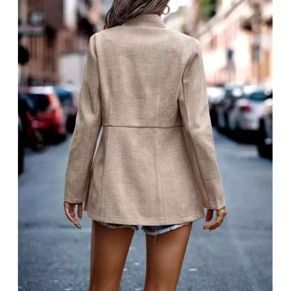 chouyatou Womens Casual Business Open Front Long Sleeve Notch Lapel Office Blazer JacketKhaki