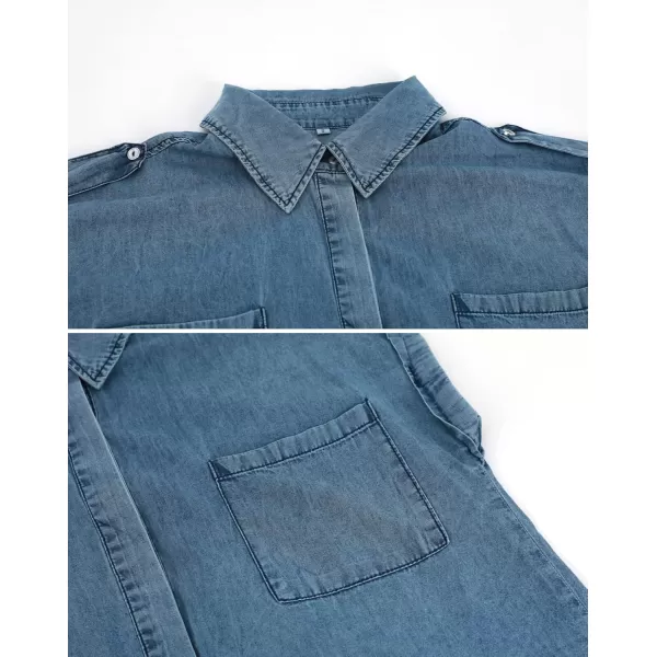 chouyatou Womens Casual Distressed Button Down Sleeveless Denim Jean Shirt TopsBlue