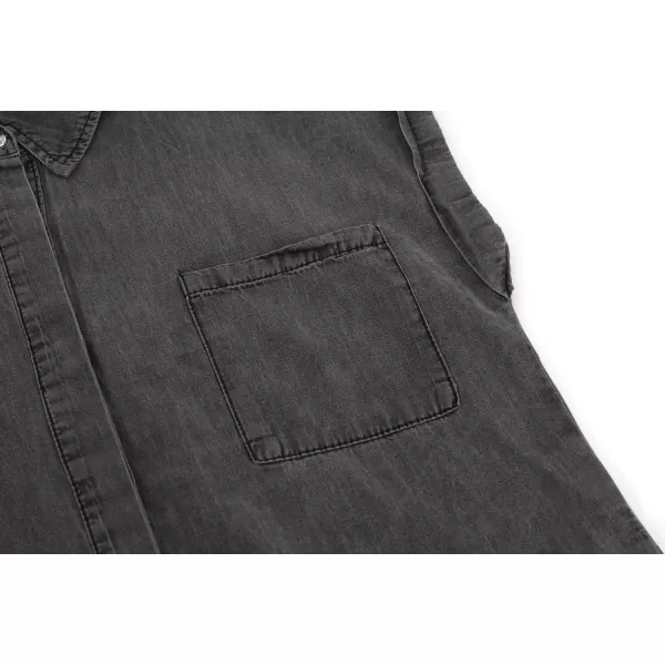 chouyatou Womens Casual Distressed Button Down Sleeveless Denim Jean Shirt TopsGrey