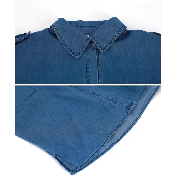 chouyatou Womens Casual Distressed Button Down Sleeveless Denim Jean Shirt TopsMedium Blue