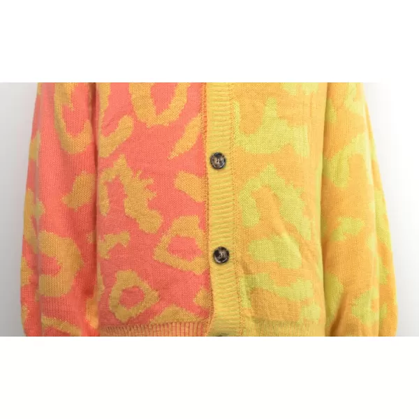 chouyatou Womens Color Block Leopard Print Button Down Long Sleeve Cardigan SweatersYellow