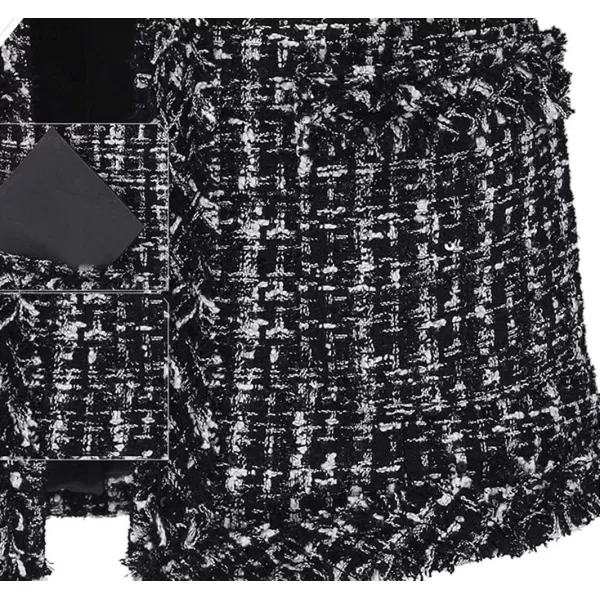 chouyatou Womens Fall Business Casual Tweed Blazer Jacket Collarless Open Front Dressy Tweed JacketBlack