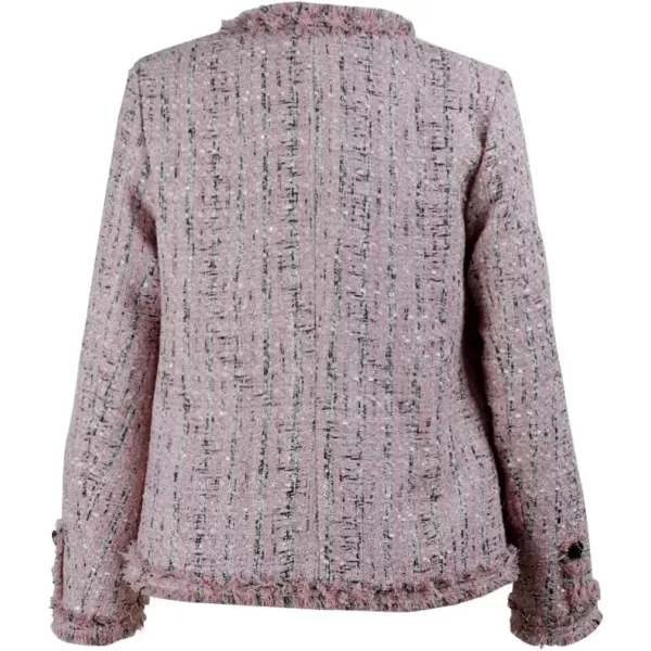 chouyatou Womens Fall Business Casual Tweed Blazer Jacket Collarless Open Front Dressy Tweed JacketPink