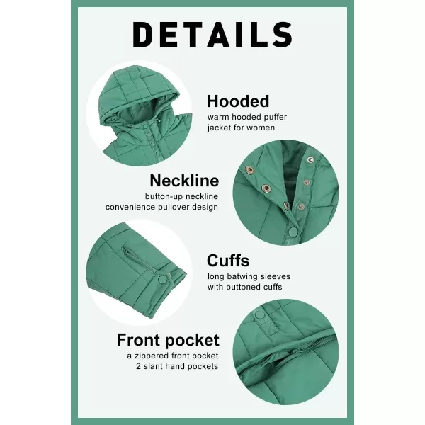 chouyatou Womens Quilted Pullover Puffer Jacket Packable Hooded Oversize Winter Coat TopsAqua Green