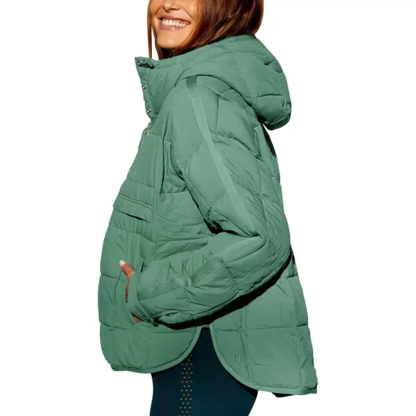 chouyatou Womens Quilted Pullover Puffer Jacket Packable Hooded Oversize Winter Coat TopsAqua Green