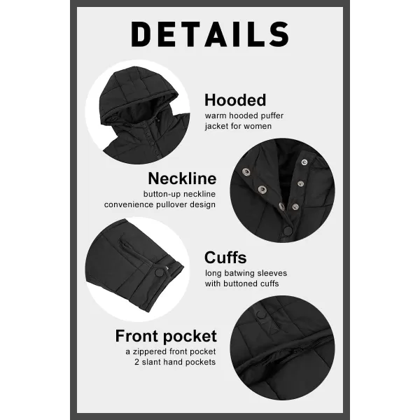 chouyatou Womens Quilted Pullover Puffer Jacket Packable Hooded Oversize Winter Coat TopsBlack