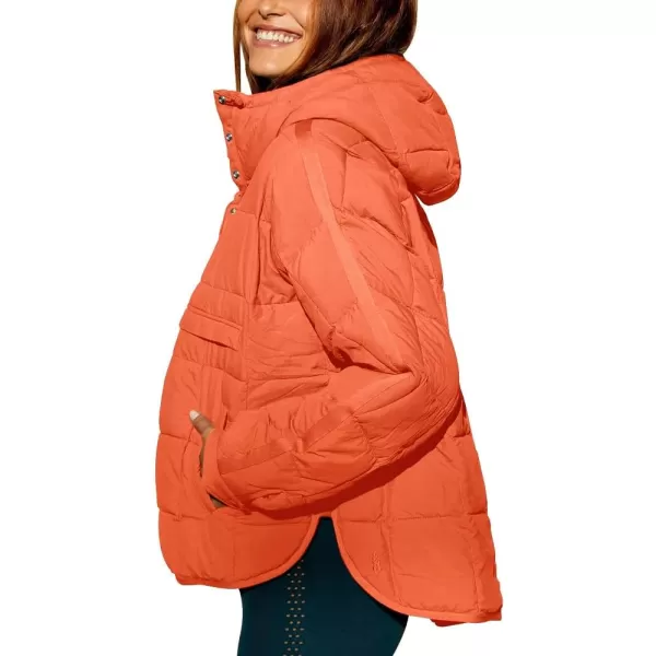 chouyatou Womens Quilted Pullover Puffer Jacket Packable Hooded Oversize Winter Coat TopsOrange