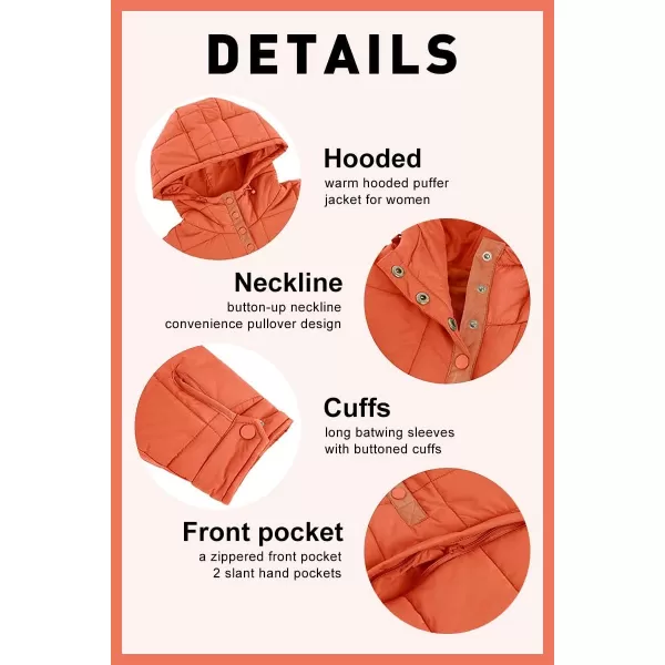 chouyatou Womens Quilted Pullover Puffer Jacket Packable Hooded Oversize Winter Coat TopsOrange