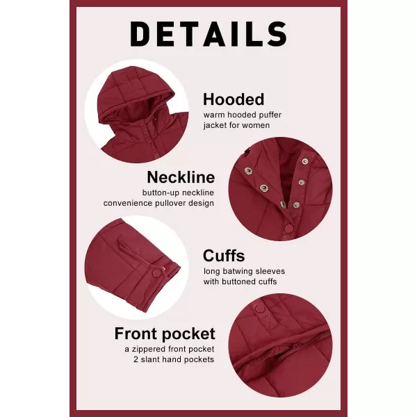 chouyatou Womens Quilted Pullover Puffer Jacket Packable Hooded Oversize Winter Coat TopsRed