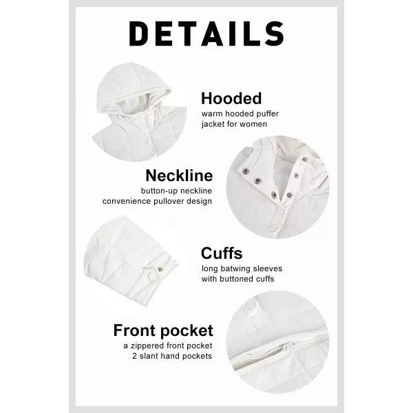 chouyatou Womens Quilted Pullover Puffer Jacket Packable Hooded Oversize Winter Coat TopsWhite