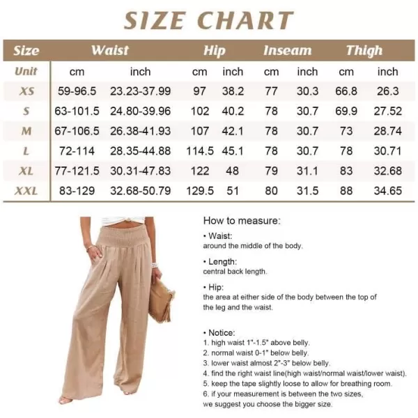 chouyatou Womens Smocked High Waisted Cotton Linen Wide Leg Pants Palazzo with PocketsLight Blue