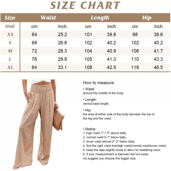 chouyatou Womens Smocked High Waisted Cotton Linen Wide Leg Pants Palazzo with PocketsRed Orange