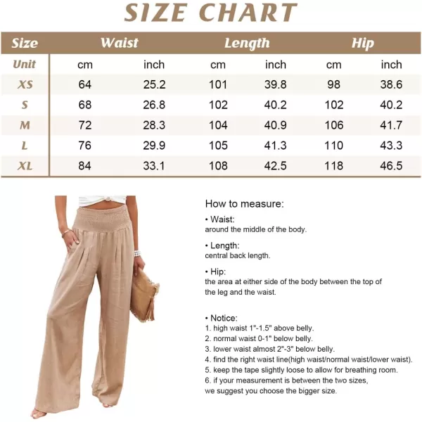 chouyatou Womens Smocked High Waisted Cotton Linen Wide Leg Pants Palazzo with PocketsWhite