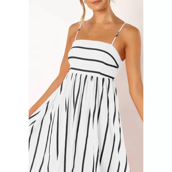 chouyatou Womens Striped Back Smocked Maxi Dress Sexy Spaghetti Strap Cut Out Flowy Swing Long DressBlack White