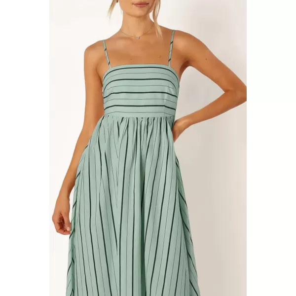 chouyatou Womens Striped Back Smocked Maxi Dress Sexy Spaghetti Strap Cut Out Flowy Swing Long DressGreen