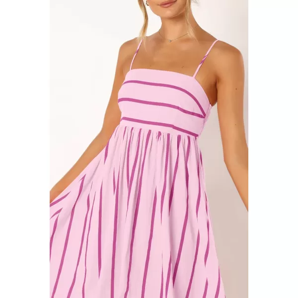 chouyatou Womens Striped Back Smocked Maxi Dress Sexy Spaghetti Strap Cut Out Flowy Swing Long DressPink